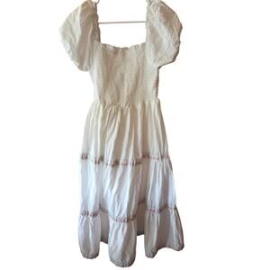 Rachel Zoe Tiered Long Length Dress 4 Womens White Off Shoulder Cottage Core